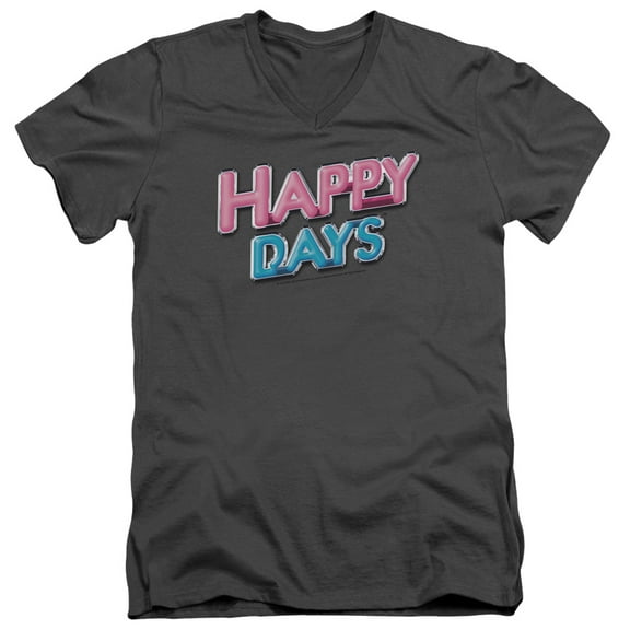 Happy Days Happy Days Logo Adult V-Neck T-Shirt Charcoal