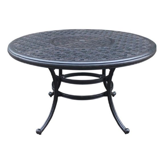 Benjara 52" Outdoor Round Metal Patio Dining Table- Dark Bronze
