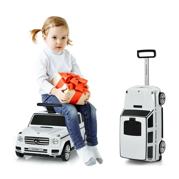 Gymax 2 in 1 Kid Riding Travel Suitcase Licensed Mercedes Benz Ride on Car Toy White