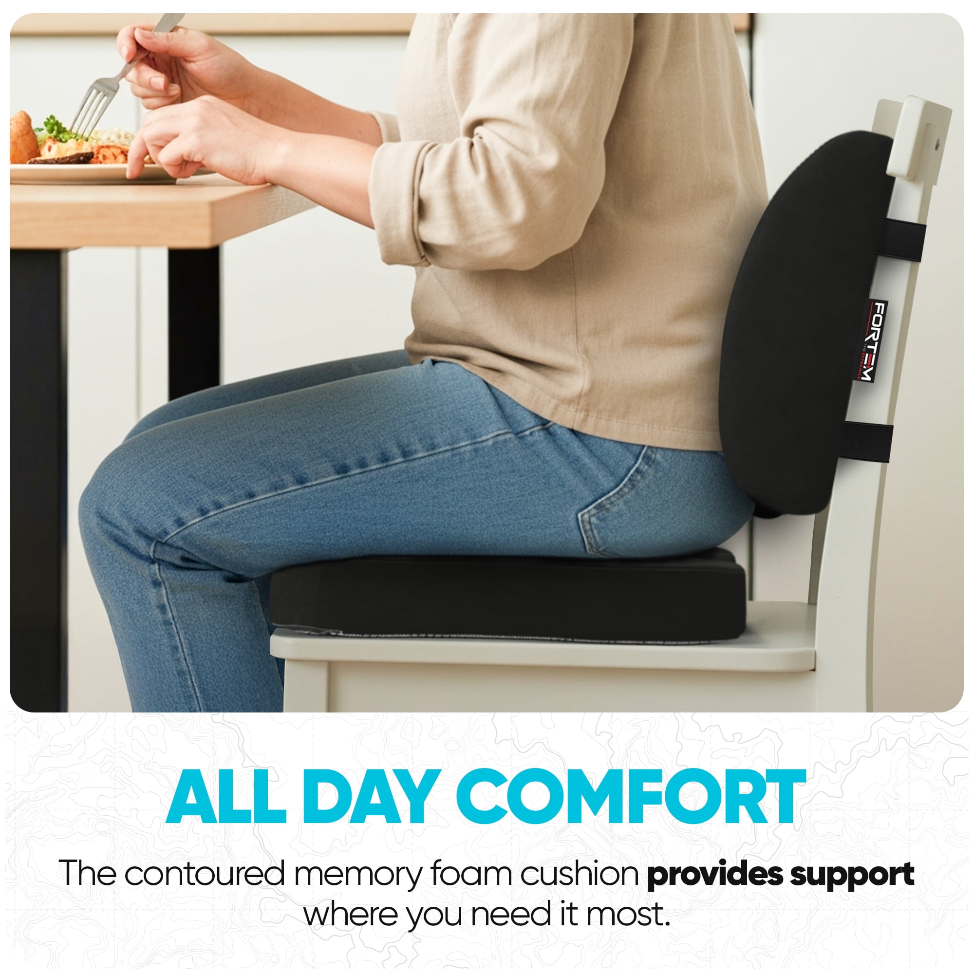 FORTEM Seat Cushion, Office Chair Cushion, Lumbar Support Pillow for Office Chair, Memory Foam Car Seat Cushions, Sciatica Coccyx Tailbone Pain Relief, Cushions for Back Support, Washable, Non Slip