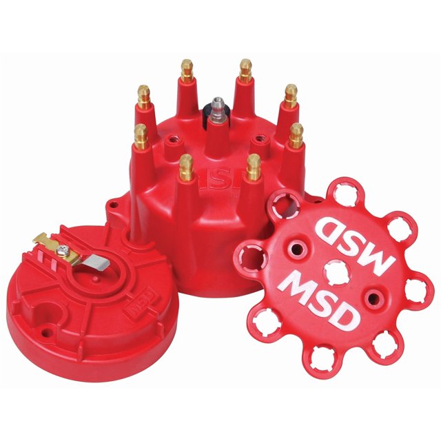 MSD Ignition Distributor Cap and Rotor Kit 84315 Small Diameter; With Wire Retainer; Clip Down; HEI Style Posts; Red