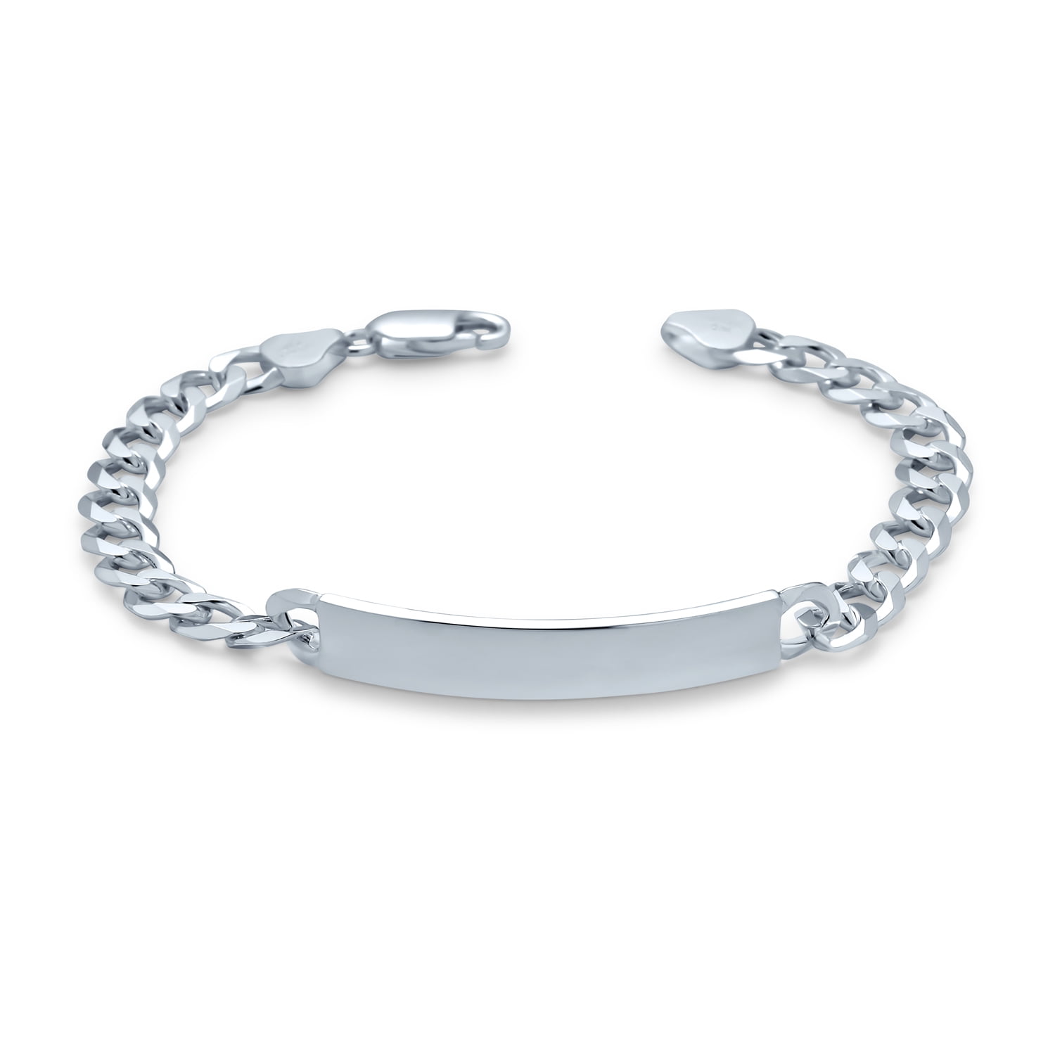 Jewel Tie 925 Sterling Silver Cuban Curb ID Bracelet with Secure Lobster Lock Clasp 5mm 