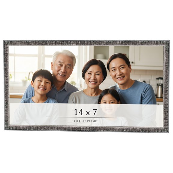 14x7 Frame Silver Grey Distressed Solid Wood Picture Frame | 0.75 Inch Moulding Width | Interior