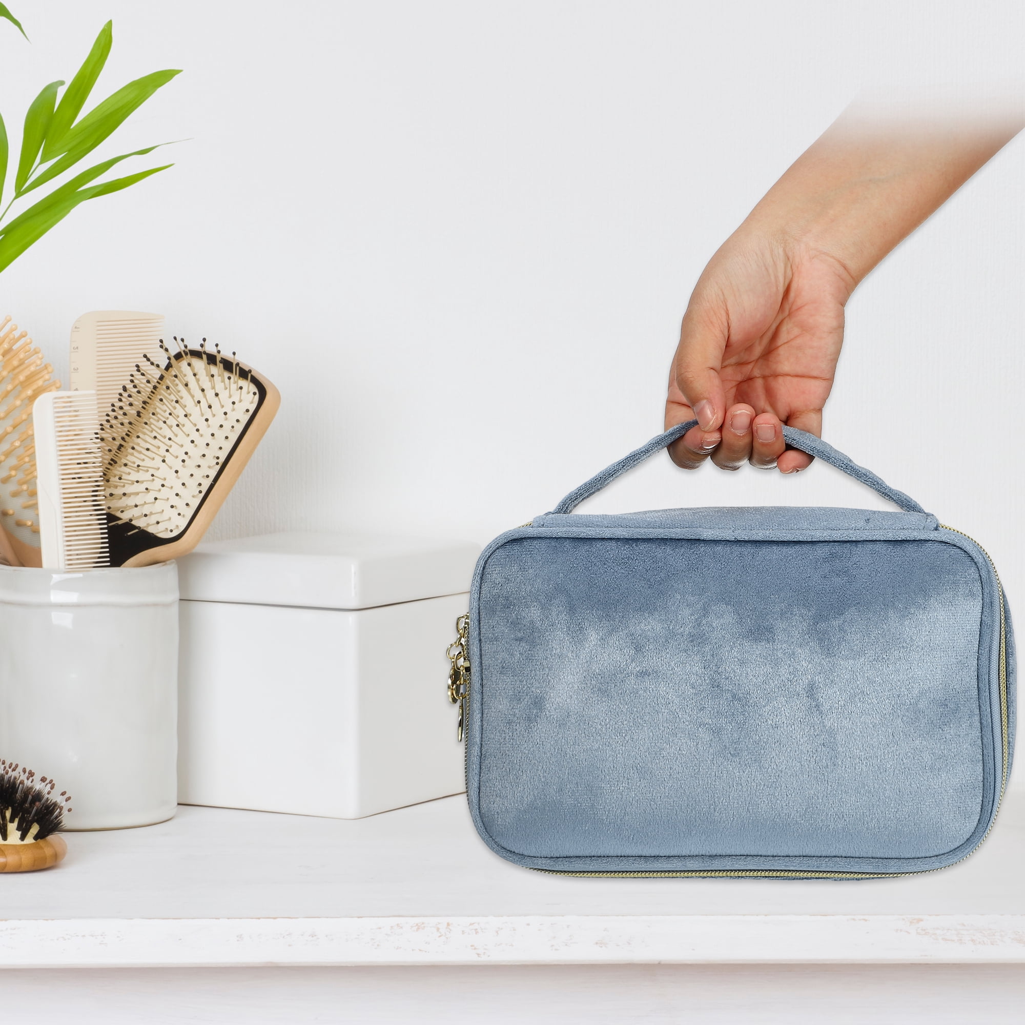 Unique Bargains 1Pc Durable Multifunctional Velvet Storage Cosmetic Bag for Women Blue