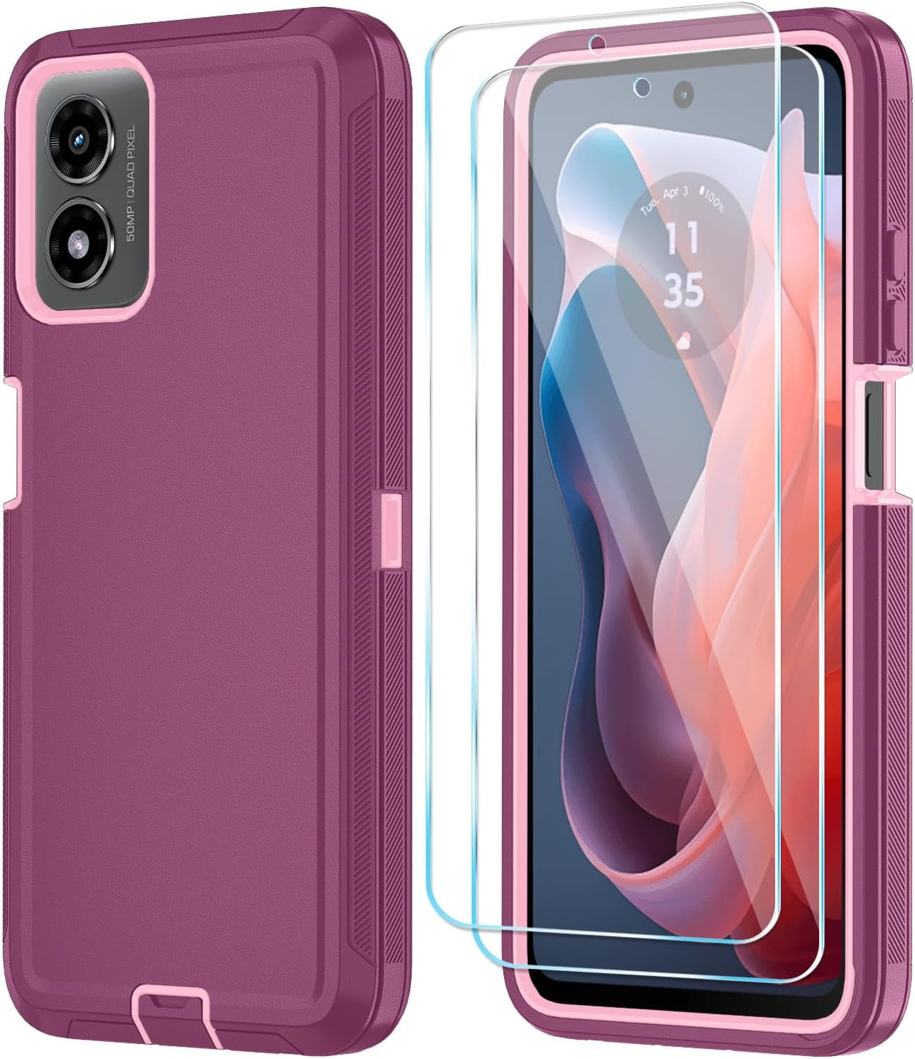 HCTian Phone Case for Motorola Moto G 5G 2024 Case with HD Screen Protector, Heavy Duty Shockproof & Dropproof 3-Layer Cover Phone Case for Moto G 5G 2024
