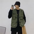 thumbnail image 4 of Chaleco de trabajo funcional y fino de verano para hombre, marca de moda, con múltiples bolsillos, holgado, estilo urbano, chaleco táctico, chaqueta sin mangas, 4 of 6