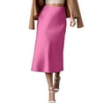 thumbnail image 3 of Midi Skirts for Women High Waisted Satin Silk Business Skirt Solid Color Slim Pink Skirt, 3 of 6