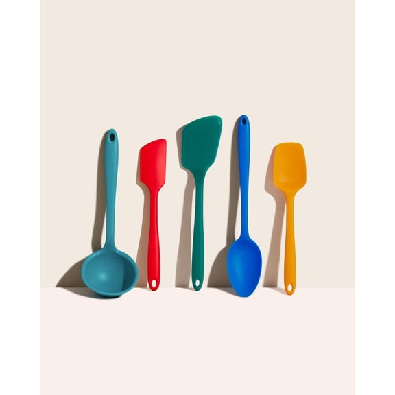 GIR Get It Right 5 Piece Ultimate Silicone Cooking Utensils Set 425°F Heat Resistant Nonstick Ladle, Silicone Spatula, Flip, Spoon & Spoonula, Madrid