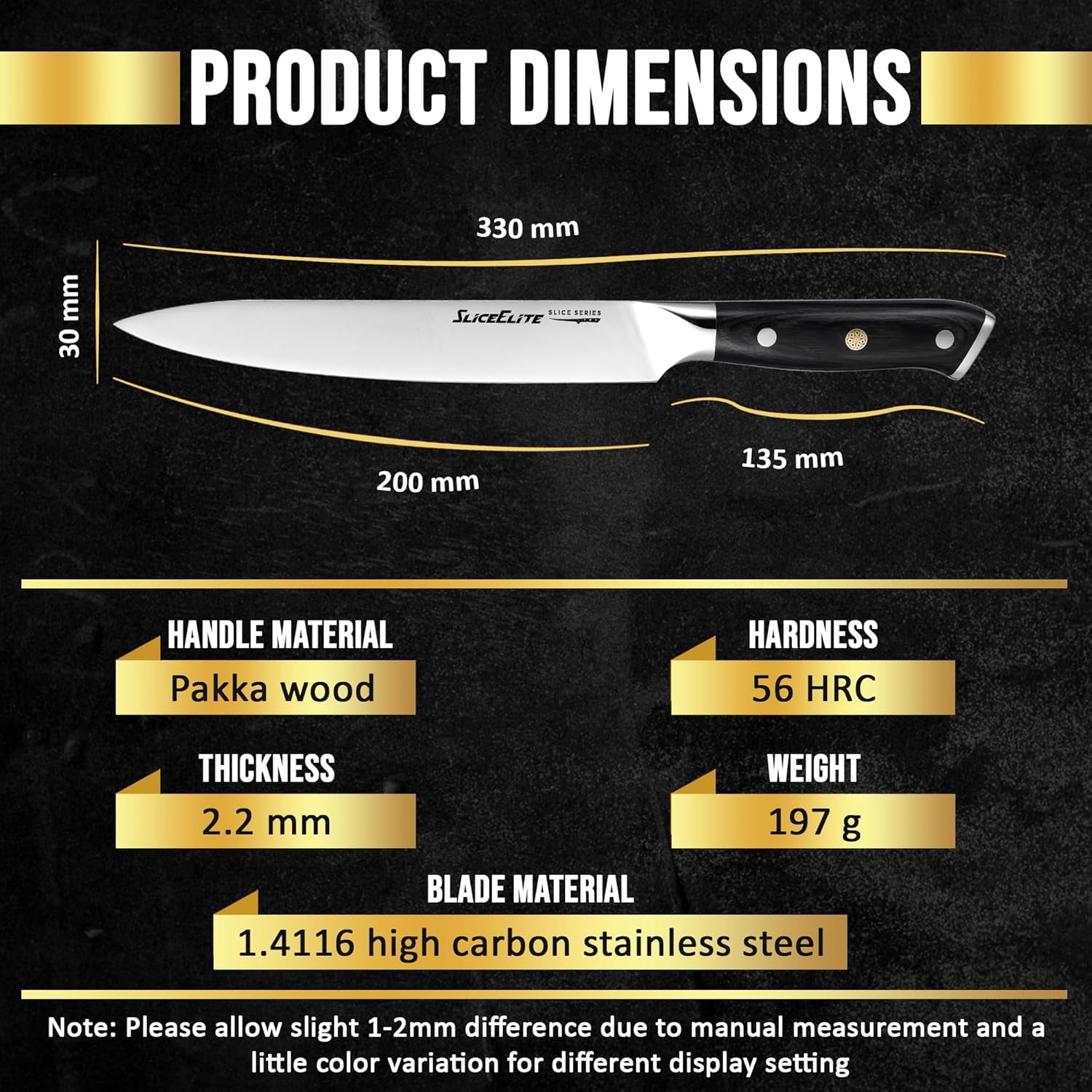 Slice Series 8-Inch Carving Knife - High Carbon German Steel Blade with Ergonomic Pakkawood Handle and Durable Polymer Sheath (Carving Knife with Leather Sheath)