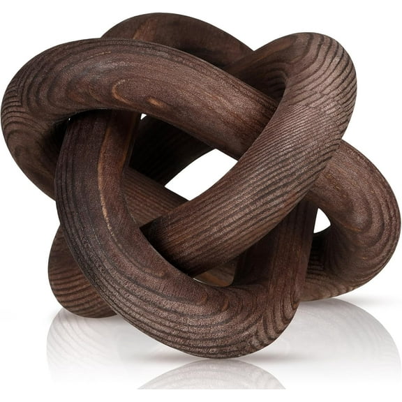 3 Link Wood Knot Decor Rustic Home Décor Accents Hand Carved Coffee Table Decoration, Boho Chain Link Decoration, Modern Shelf, Rustic Objects for Home Living Room Bedroom(Black Walnut)