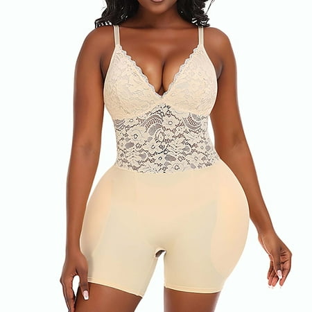 SCSAlgin Lace Bodysuit for Women Tummy Control Shapewear Sleeveless Tops V-Neck Backless Camisole Jumpsuit Shaper