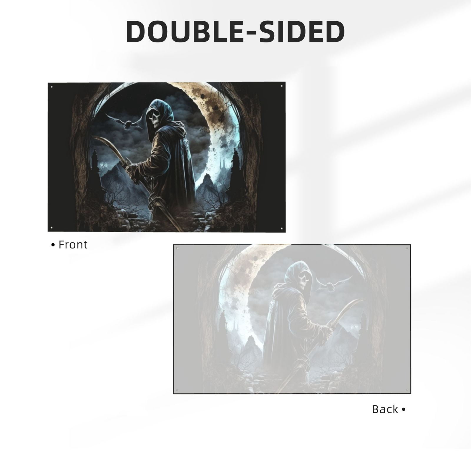 Cool Grim Reaper Night Skull Moon Four Hole Decorated Banner Flag for Garden Yard Home Decoration Indoor Outdoor 4x6 Ft