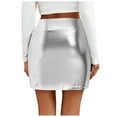thumbnail image 3 of adviicd Womens Metallic Sexy Shiny Stretchy Short Pencil Party Skirt Silver, XXL, 3 of 8