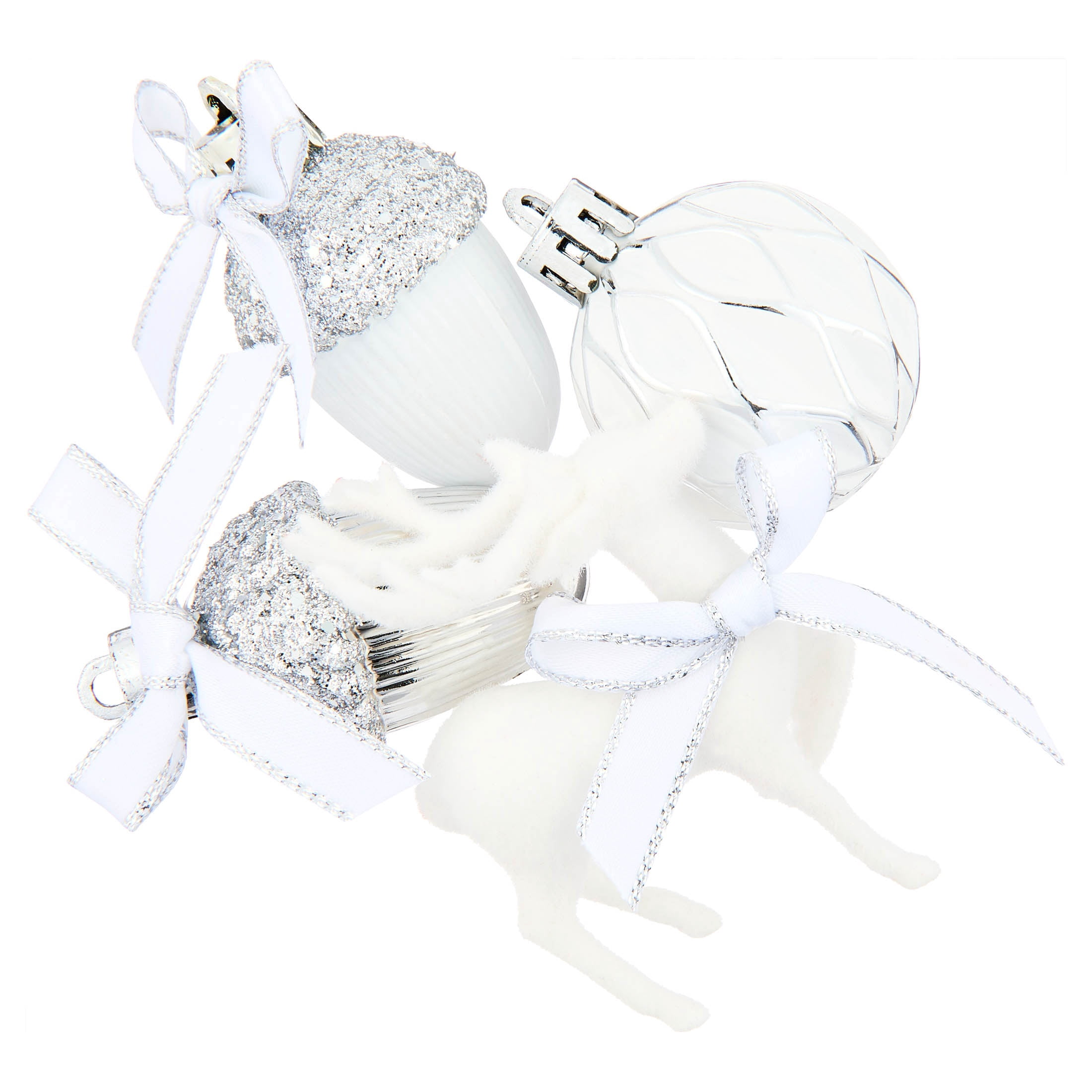 24-Count White and Silver Mini Christmas Ornaments, by Holiday Time