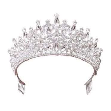 ANANJING Dainty Rhinestone Alloy Elegant Wedding Tiara Crown with Comb, Silver, 6.3"