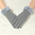 thumbnail image 6 of 1 Pair Full Finger Solid Color Women Gloves Plush Lining Fluffy Cuffs Touch Screen Winter Thermal Gloves Hand P, 6 of 8