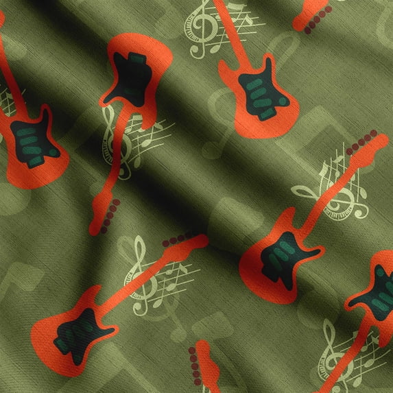 Soimoi Musical Instruments Print,Cotton Cambric, Quilting Fabric Sold by The Yard 42 Inch Wide, Medium Weight Cotton Fabric, SewingSupplies,Olive Green