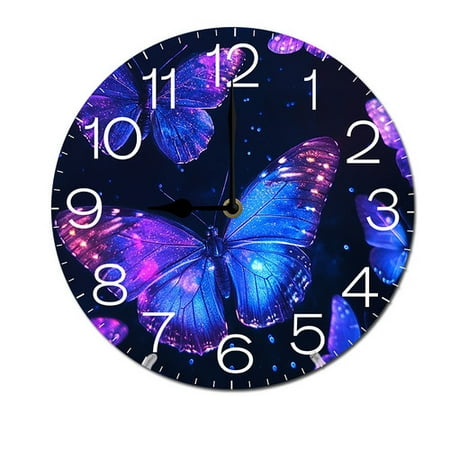 ZXCXRQFa Starry Night Butterflies Home Decorative Haning Clock Wall Decor Silent Non Ticking Round Clock for Living Room Kitchen Bedroom Dining Room 10 Inch