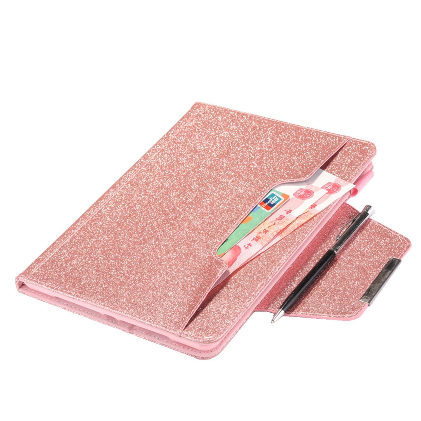TECH CIRCLE for iPad Pro 13-Inch M4 Case 2024, PU Leather Folio Case with Auto Sleep Wake & Stand Function, Built-in Pencil Loop & Card Slots & Pocket, Protective Glitter Shimmer Cute Cover, Rosegold