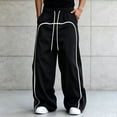 thumbnail image 3 of USNSM Men's Drawstring Elastic Waist Sports Pants Wide Leg Loose Trousers Soft Cozy Breathable Lightweight Casual Business Daily Wear Black M, 3 of 6