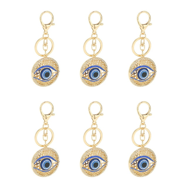 6Pcs Rhinestones Blue Eye Key Chains Metal Keychains Pendant for Purse Backpack Handbag Phone Key Ring