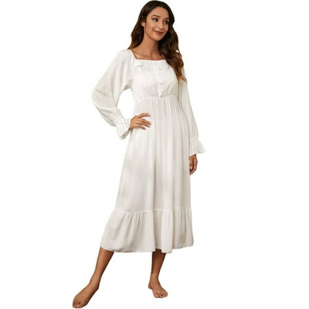 

Women s Pajamas Soft Long-sleeved Ladies Retro Nightdress Casual Bathrobe