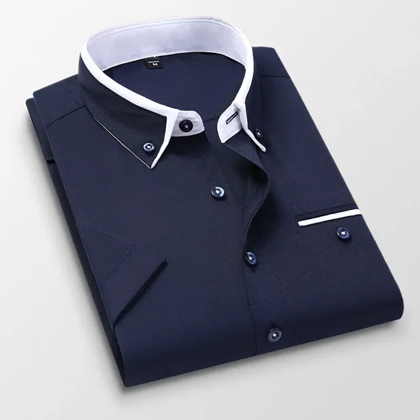 TFETTER, camisa de negocios de verano para hombre, camisa de manga corta con botones, camisas informales con cuello vuelto, ropa para hombre de talla grande 5XL