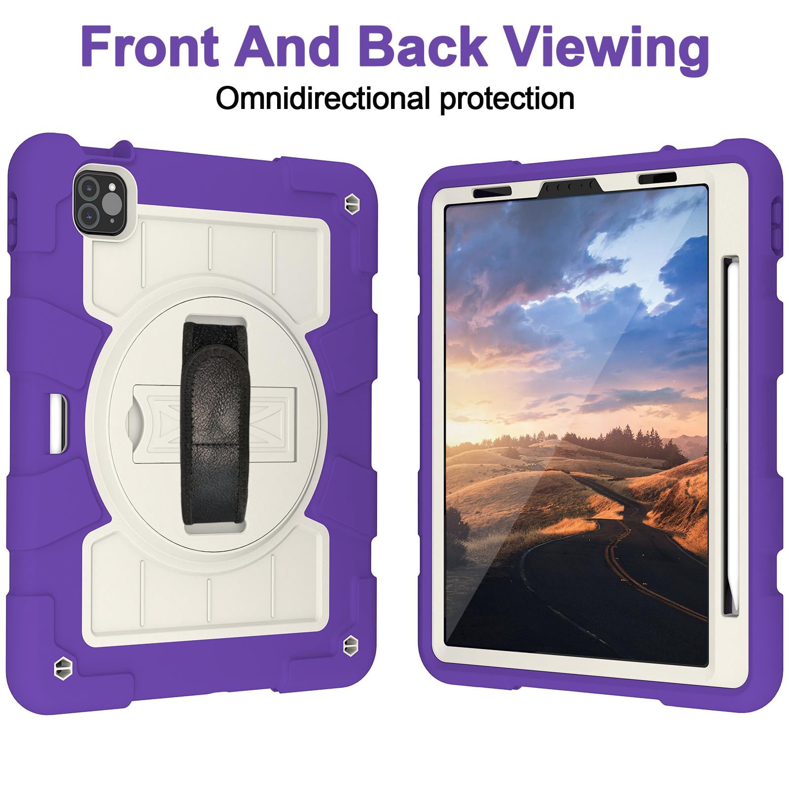 Shockproof Case for Apple iPad Air 11 Inch M4 M3 M2 2026/2025/2024, with Pencil Holder iKids Friendly Hand Strap Shoulder Strap Kickstand Anti-Scratch Case Cover for iPad Air 11",Purple