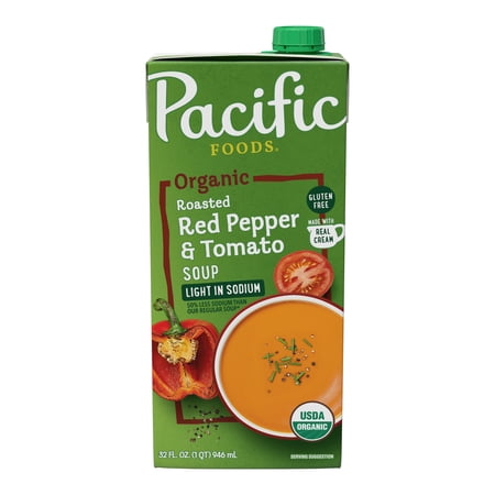 Pacific Foods Light in Sodium Organic Roasted Red Pepper and Tomato Soup, 32 oz Carton
