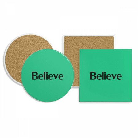 

Believe Word Inspirational Quote Sayings Coaster Cup Mug Holder Absorbent Stone Cork Base Set