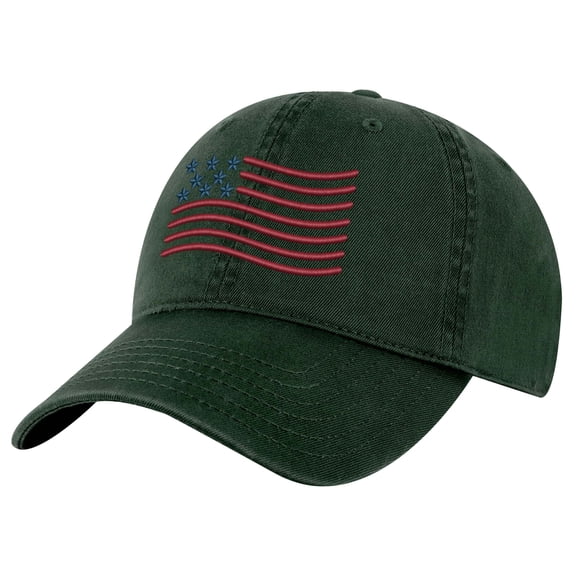 Wavy American Flag Hat - Patriotic Ripple Design Baseball Cap - USA Dad Hat (AlpineGreen)
