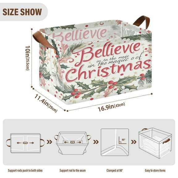 BZSMCE Collapsible Fabric Cube Storage Bins Design Leaf Wreath Pattern for Christmas Design Pattern Storage Box