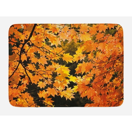 Seasonal Decor (Fall Bath Mat, Vibrant Leaves of Autumn Maple Tree Branches with Sunbeams Seasonal Nature, Non-Slip Plush Mat Bathroom Kitchen Laundry Room Decor, 29.5 X 17.5 Inches, Orange Yellow Brown,)
