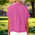 thumbnail image 3 of POROPL Button Down Shirts for Women Short Sleeve Loose Fit Ruffle Hem Casual Tops Summer, 3 of 9