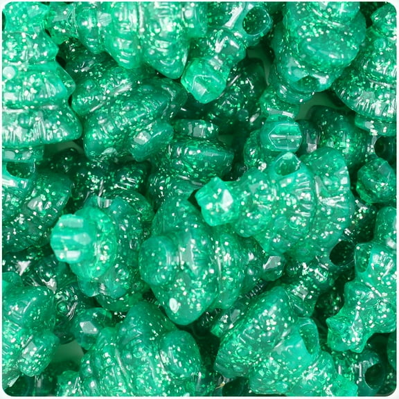 BeadTin Emerald Sparkle 25mm Christmas Tree Pony Beads (24pcs)