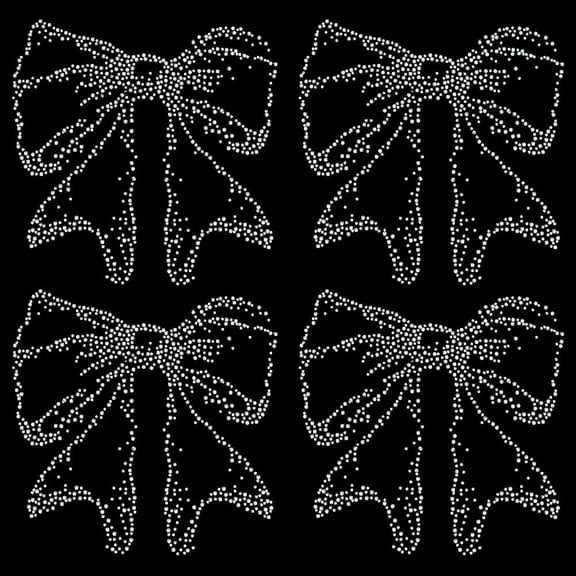 4 Sheet Bow Rhinestone Iron on Transfer Large Bowknot Shape Glass Rhinestone Hotfix Appliques Clear Glitter Crystal Rhinestone Hot Melt Decals Patches for Clothing Embellishment