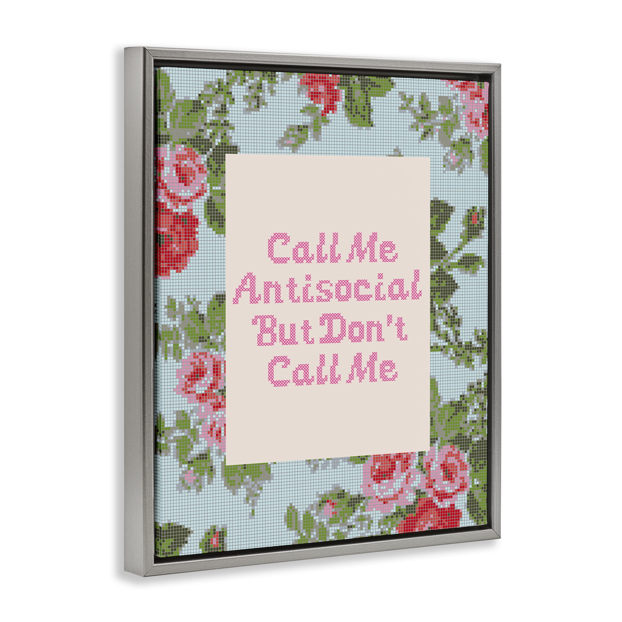 Stupell Industries Don't Call Me Vintage Florals Gray Framed Floater Canvas Wall Art, design by Lil' Rue