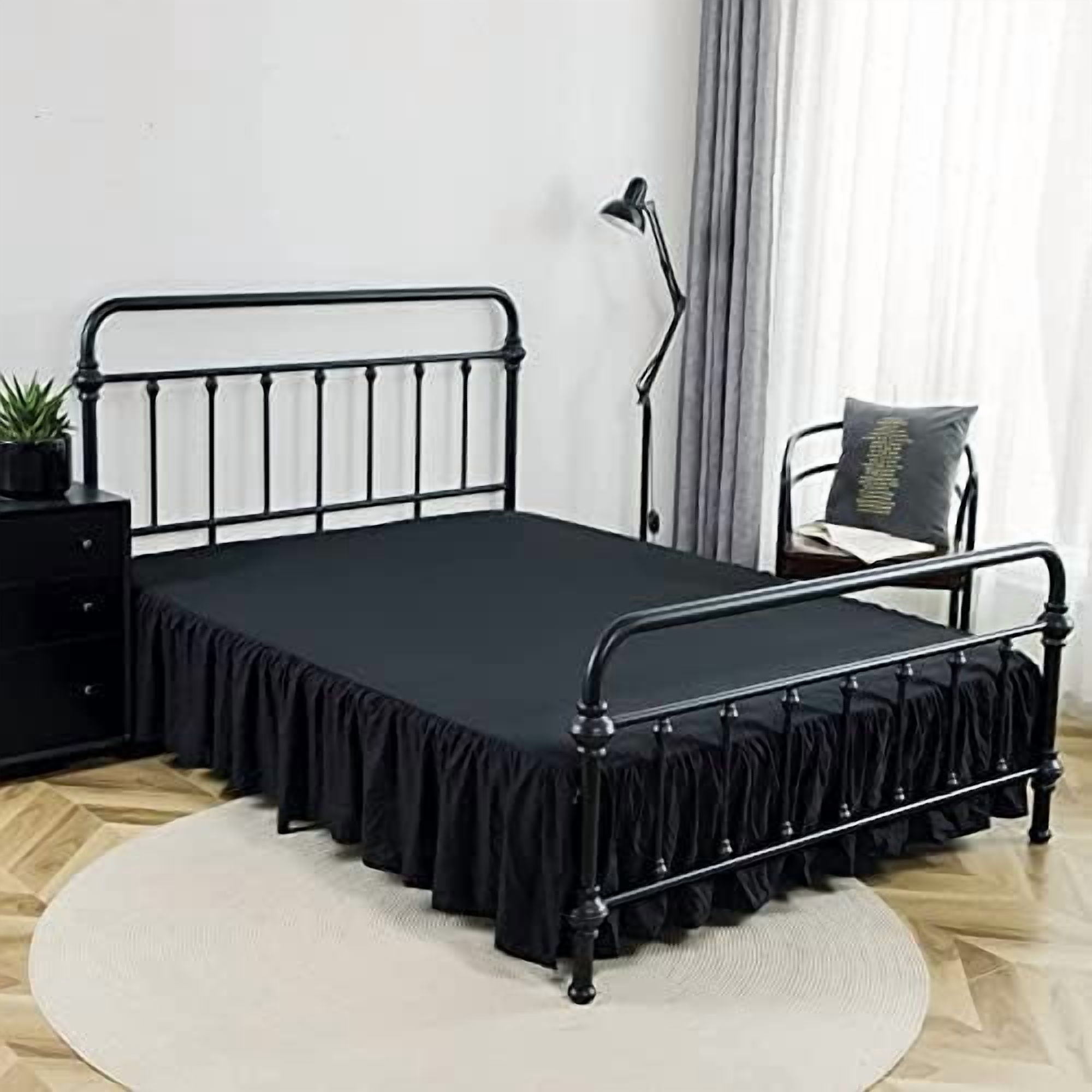 Bed Skirts King Size 18 Inch Ruffled Bed Skirt with Split Corners, 18 Inch Drop Dust Ruffle Bed Skirt with Platform, Black, King Size