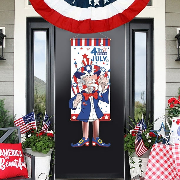 4th of July Gnome Door Hanging Banners USA Independence Day Patriotic Wall Door Decor Red White Blue Star Stripe Non woven Fabric Hanging Decoration