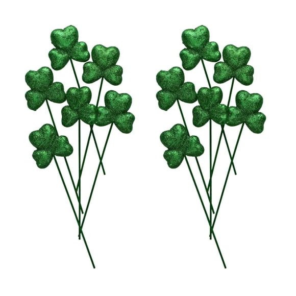 St Patrick's Day Shamrock Picks Leaf Clover Cupcake Toppers Green Irish Food Picks for Cakes Cupcakes Appetizer Cocktail Party Toothpicks St Patricks Decor 6ct each Pack of 2 & CUSTOM Storage Carrier