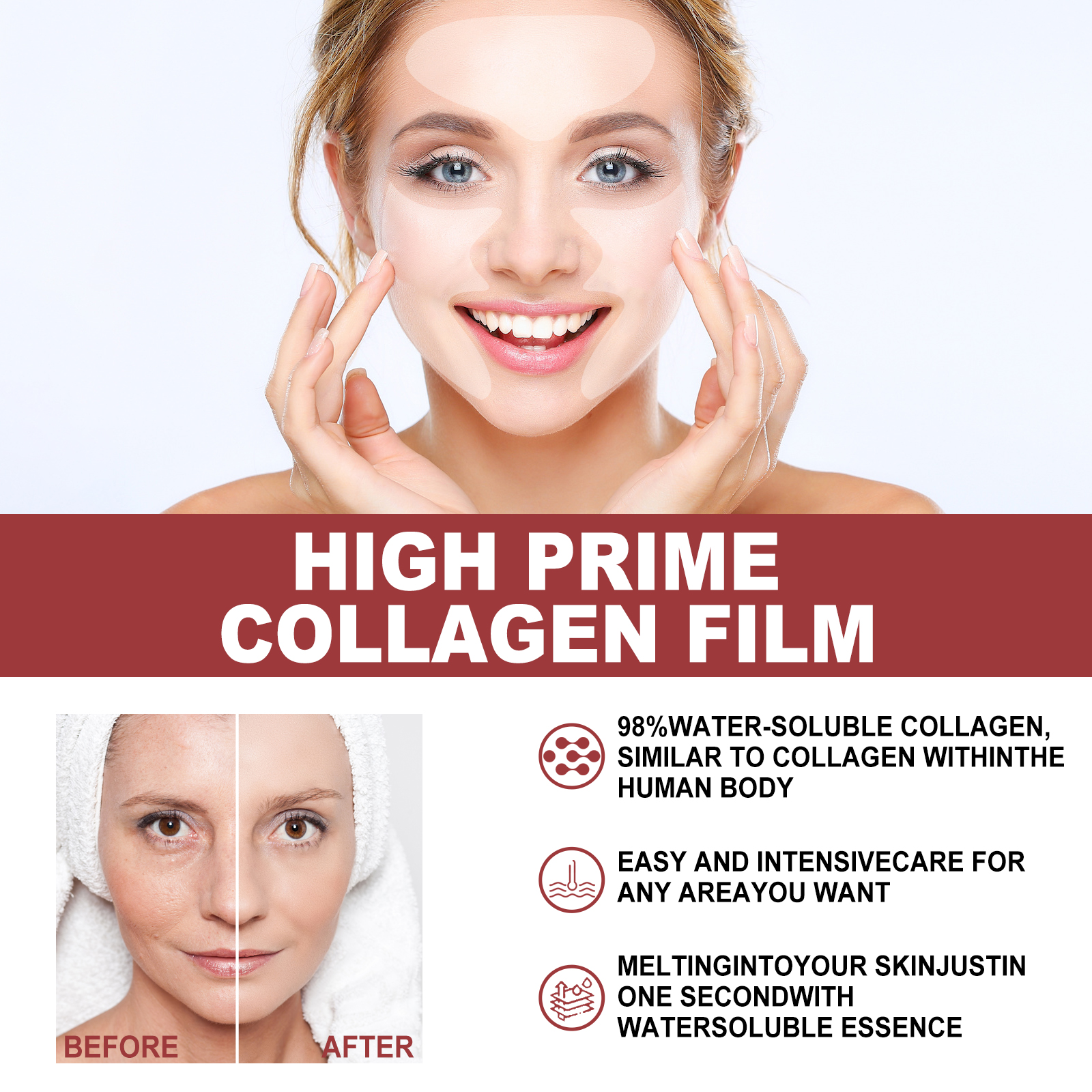 Alvantor Collagen Face Mask with Film Facial Serum & Eye Mask Skincare Set, Hydrating Anti-Aging Firming Kit, 3pcs