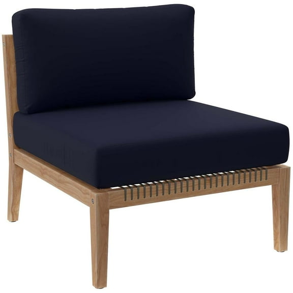 Modway Clearwater Outdoor Patio Teak Wood Armless Chair in Gray Navy