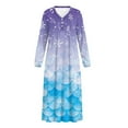 thumbnail image 5 of SEANATIVE Women's Long Sleeve Sleep Shirt Soft Full-Length Nightgown Button Front Housecoat Elegant Pajama Dress for Travel Home, XL, Snowflake Mermaid Scale Print Violet Blue, 5 of 7