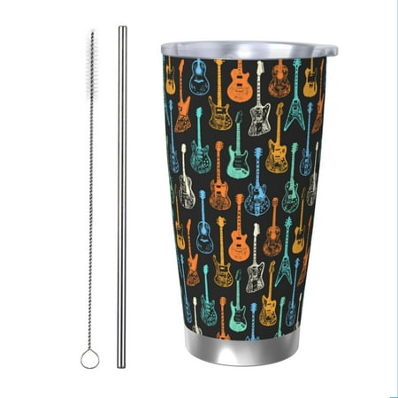 

KLL Colorful Guitar Print 40oz Stainless Steel Insulated Car Cup with Spillproof Lid - Keep Your Drink Hot or Cold on the Go-Straw Two-piece Set