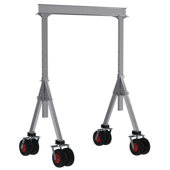 Vestil AHA-4-8-10-PNU 4000 lbs 8 x 10 ft. Aluminum Adjustable Height Gantry Crane with Pneumatic Rubber Casters - Silver
