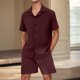 thumbnail image 2 of Mens Botón Abajo Camisa de Manga Corta Arrugas Libres Casual Deportes Cardigan Set, Color Sólido Cuello de Verano Camisa Y Pantalones Cortos, 2 of 6