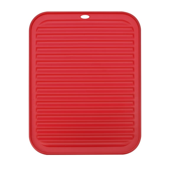 Uxcell Silicone Dish Drying Mat, 12" x 9" Reusable Sink Drain Pad Heat Resistant Non-Slipping for Kitchen Counter - Red