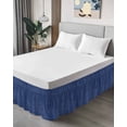thumbnail image 4 of Navy Blue Linen Bed Skirt King Size 16 Inch Drop, Farmhouse Pure Color Country Vintage Adjustable Elastic Dust Ruffles Bedskirt for King Bed Wrap Around Pleated Mattress Frame Cover, 4 of 9