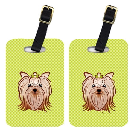 Caroline s Treasures Pair of Checkerboard Lime Green Yorkie Yorkishire Terrier Luggage Tags BB1266BT