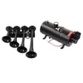 thumbnail image 2 of Air Horn Kit, Universal Stainless Steel DC 12V Weatherproof 150PSI 4 Trumpets Air Horn  For Any High-pressure Air Horns That Require On-board Air System, 2 of 8